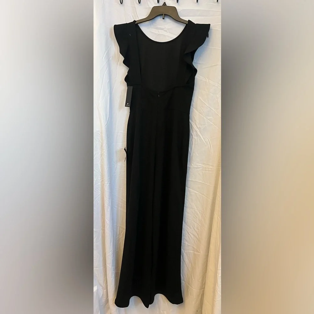 NWT M Lulu's Classic Black low back Ruffle Jumpsuit - Picture 5 of 11